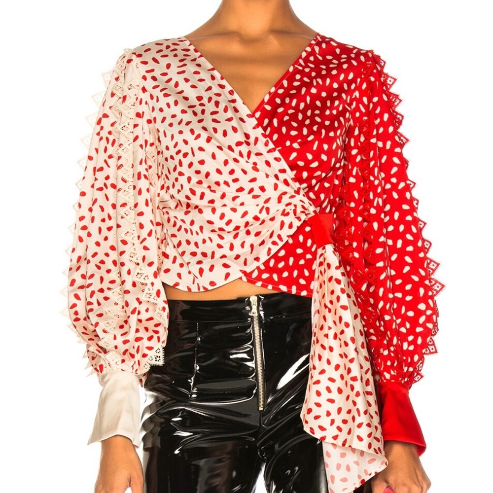 SELF-PORTRAIT Satin Printed Wrap Top
